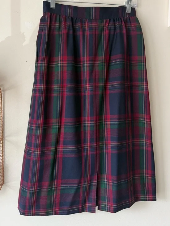 Vintage Pendleton Worsted Wool Plaid Midi Skirt Navy Red Green Pleated Size 10 - Picture 9 of 15